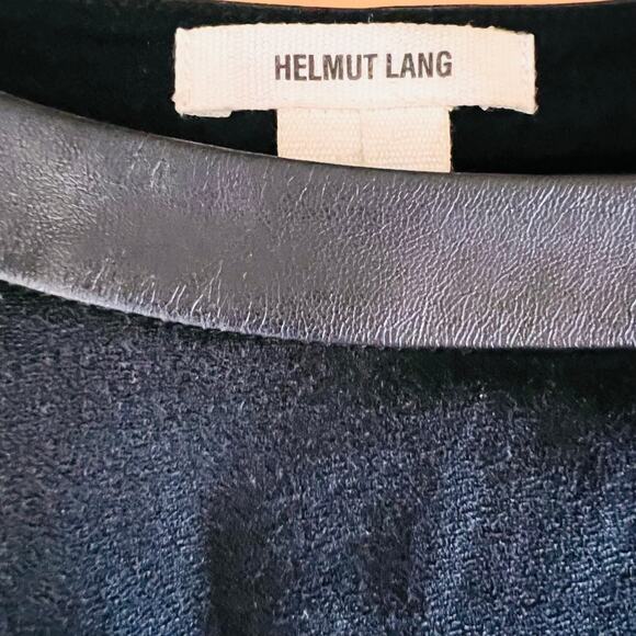 Helmut Lang Knit Top Leather Trim Black Size 4 Minimalist - Picture 6 of 11